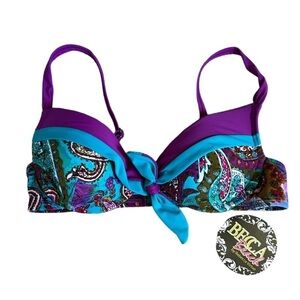 Becca Beach Purple Floral Paisley Swim Push-up Bikini Top Size S NWT